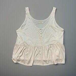 Lucky Brand XL Ivory Peplum Tank Top Sleeveless‎ Casual Button Front Blouse